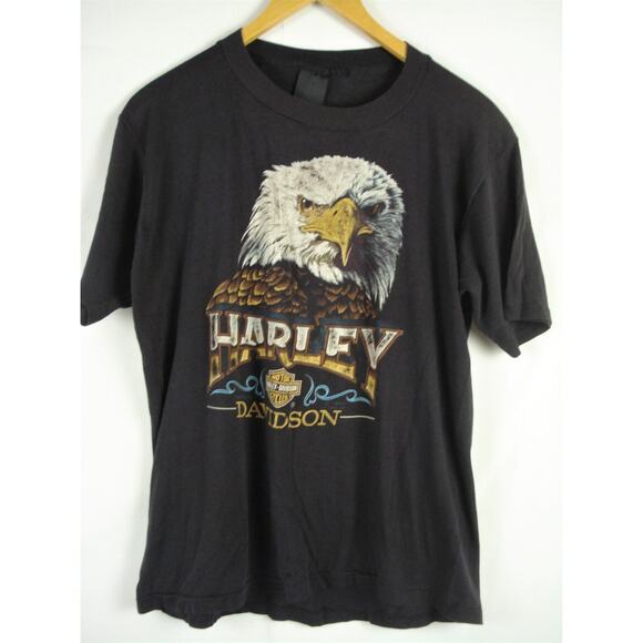 Size S 80s 3D Emblem Harley Davidson T-Shirt Vintage Eagle 1984 Made in USA - Picture 1 of 7